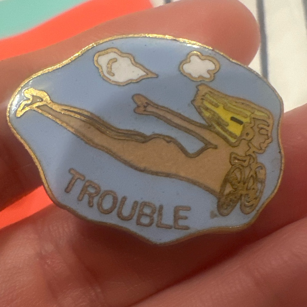 Vintage Blue and Gold 'Trouble' Women's Brooch